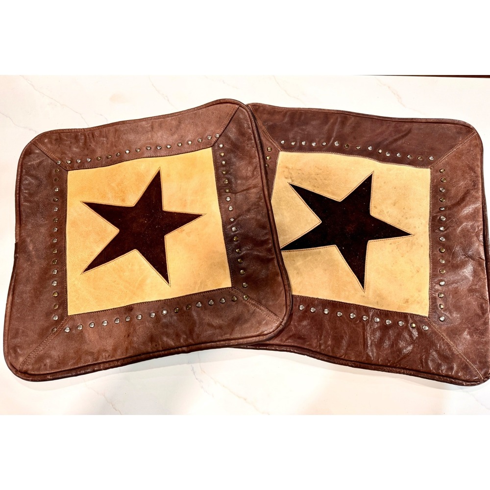 American West Heritage Collection Leather Star Studded Pillow Covers Set of 2
